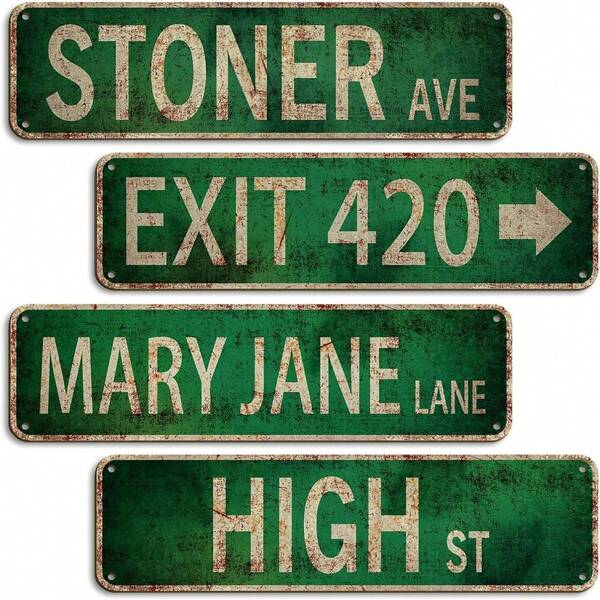 1 peça, placa de metal (4'' x 16''/10cm*40cm), "4 placas de rua da Avenida/Saída 420/Mary Jane Lane/Rua Principal", decoração de placa vintage, decoração para casa, decoração de quarto, decoração de restaurante, decoração de bar, decoração de café, decoração de garagem, decoração de parede, à prova d'água, à prova de poeira