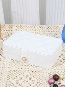 Organizador de joyas portátil pequeño y cuadrado de PU premium, estuche de almacenamiento de accesorios de viaje para aretes, collares, pulseras, anillos, lápices labiales, compañero de viaje perfecto, artículos esenciales de viaje, bolsa de viaje, vacaciones, regreso a la escuela, caja de joyería