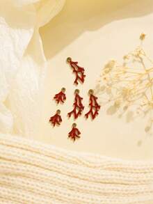 3pcs/Pack 304 Stainless Steel Red Oil Dripping Coral Pendant Accessories - Yellow Gold - View 2