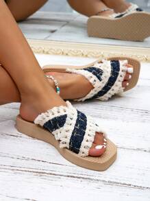 Women's 2025 New Fashion Summer Spring Autumn Open Toe Sandals, Sexy Criss-Cross Strap Flat Slides, Lightweight Comfortable Breathable Non-Slip Beach Slippers, House Slippers