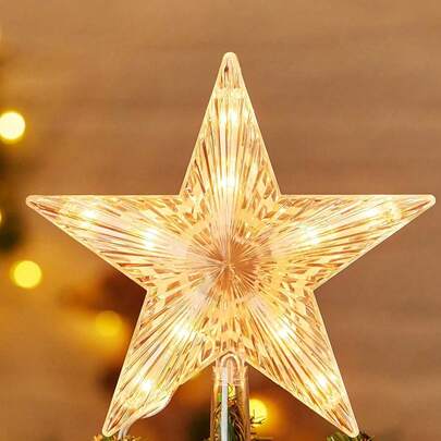 1 件圣诞树顶饰圣诞闪光金色星星树顶装饰，用于圣诞树装饰。室内圣诞树顶饰星星暖白色装饰星灯，适用于圣诞派对、餐厅、百货商店、新年、圣诞节