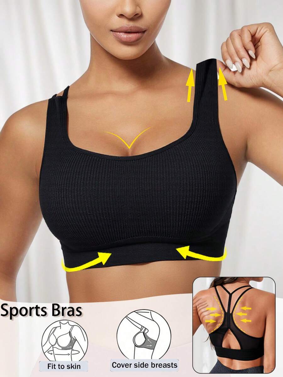 Sujetador deportivo de yoga con soporte extraíble, sujetador deportivo push-up para correr y hacer ejercicio para mujeres - Negro - Ver 1