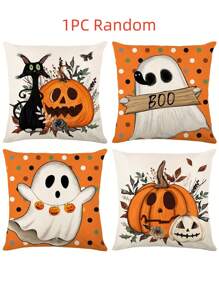 4 件/1 件万圣节主题派对装饰枕套 - 南瓜、幽灵、黑猫图案，18x18 英寸 | 拉链开合 | 耐用涤纶材质 | 沙发、卧室、客厅、户外小屋装饰靠垫套，可用于万圣节装饰、派对用品、家居装饰。无填充材料 - 彩色 - 查看 10