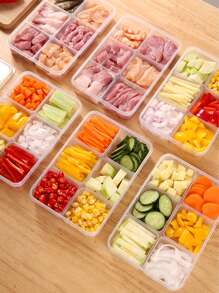 1/5pcs Food Prep Storage Container - 6 Compartment Reusable Bento Lunch Box, Suitable For Home, School, Work And Travel, Food Container, Snack Container, Adult Portion Control Bento Box, Fruit Serving Tray