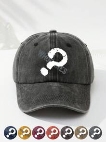 1 件男女通用户外休闲可调节尺寸问号字母标语柔软透气复古水洗棒球帽，适合日常使用