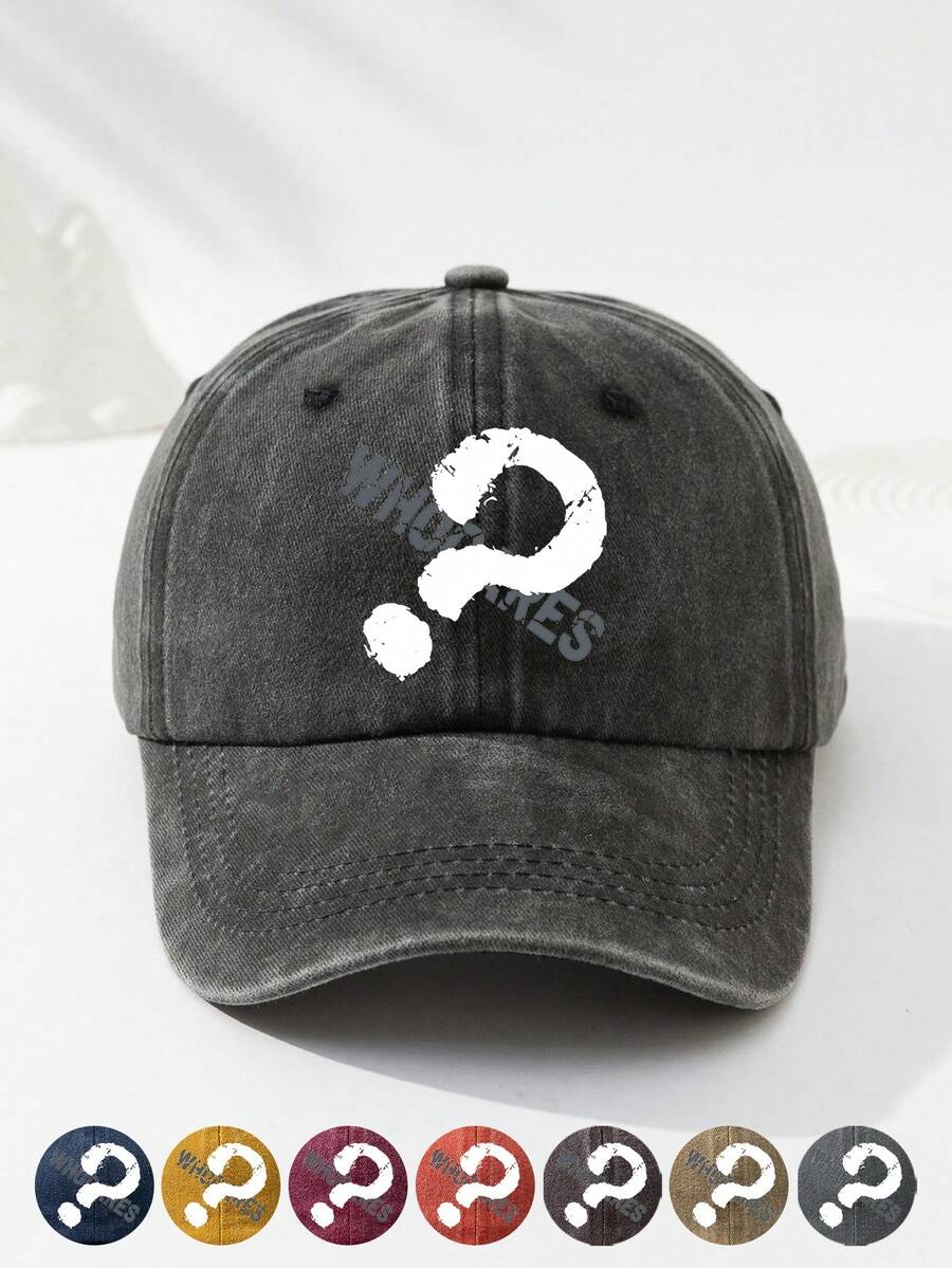 1 件男女通用户外休闲可调节尺寸问号字母标语柔软透气复古水洗棒球帽，适合日常使用