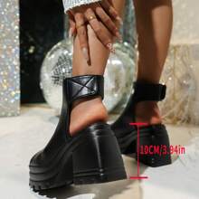 Women's Solid Color Stylish Sandals, Ankle Strap Platform Soft Sole Slingback Shoes, Peep Toe Chunky Heel Shoes