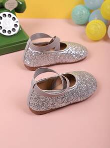 1 par de bailarinas planas de lona para niños con diseño brillante cruzado, zapatos casuales de moda tipo princesa de slip-on para primavera/otoño
