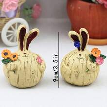 2pcs Resin Hand-Painted Vintage Countryside Rabbit Figurines, Cute Bunny Decorative Home Ornaments, Tabletop Decor For Easter - Multicolor - View 4