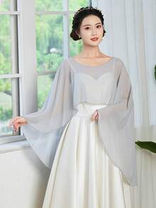 女士轻薄纯色披肩，宽松透气防晒，适合搭配婚纱礼服，夏季必备 - 夏季薄套頭婚禮披肩 - 查看 18