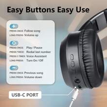 Gerripuer 无线耳机 无线头戴式立体声耳机 环绕声 低音增强 内置麦克风 适合办公室旅行运动游戏耳机 - 黑色 - 查看 7