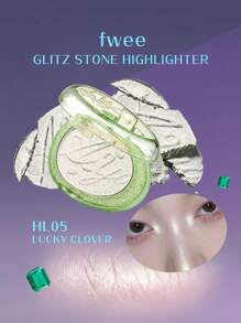 Fwee GLITZ STONE HIGHLIGHTER HL05 LUCKY CLOVER, 3D Stone Vein Design, Velvet Mousse Texture, Warm-Toned Shimmer, Dimensional Dewy Sheen, Easy To Pat With Fingertips, Adheres Well, Minimal Fallout, Mini Compact, Subtle Daily Highlight, K-Beauty, Korean Makeup, 5.2g/0.18oz