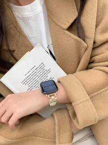 1 件女士时尚百搭 [白色皮革和玫瑰金 D 型扣] 表带，兼容 Series 10 Ultra/SE/8/7/6/5/4/3/2/1，38/40/41/42/44/45/49 毫米