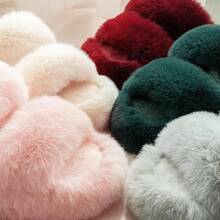 Women's Fluffy Faux Fur Slippers Comfy Open Toe Two Band Slides With Fleece Lining And Rubber Sole - màu xanh lá - Xem 3