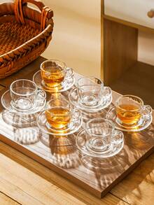 1 套，豪华玻璃咖啡杯碟套装，非常适合午后休闲，透明设计 6 件，2.8 盎司/80 毫升，浓缩咖啡杯，适合家庭和派对 - 彩色 - 查看 5