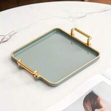 1pc Rectangular Modern Luxury Design Serving Tray With Handle, Suitable For Dessert, Cake, Snacks, Wedding, Home And Office Use