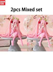 bandai Bandai New Figurine, Anime Character Toy Pink Cherry Dress Decoration Cute Cartoon PVC Action Doll Model, Anime Style Desktop Decoration - Pink And White Random Flower Patterns, Red Bow And Heart-Shaped Details - Game Environment, Office