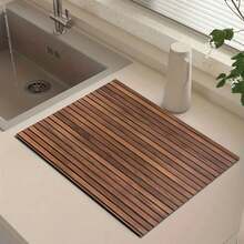 1 pieza Alfombrilla de drenaje con patrón de grano de madera, Almohadilla protectora para lavadora y secadora, Diatomita, Cubierta antipolvo para lavadora, Accesorio de cocina, Antideslizante, Adecuado para lavandería, baño, decoración del hogar y decoración de habitaciones - Marrón - Ver 9