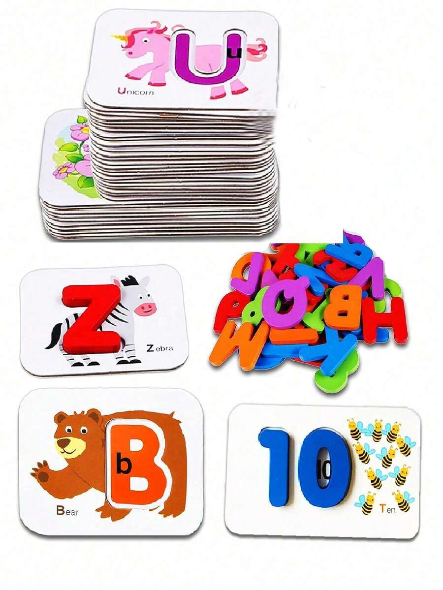 Montessori Wooden ABC & Number Puzzles - Engaging Preschool Learning Flashcards With Animal Fun - Multicolor - View 1