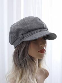 1 Stück, Damen Schwarz Zeitungsjungen Kappe - Vintage Achteckiger Hut mit Lederkrempe, atmungsaktiv gestrickt, Lässig Stil, perfekt für Alltag & Streetwear, unverzichtbares Modeaccessoire.