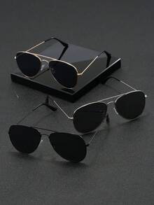 3pcs Men's Metal Frame Flat-Top Business Style Capable Advanced Retro Elegant Fashion Glasses Suitable For Business Trips And Commuting Business Meetings - 彩色 - 查看 4