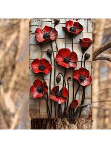 [乡村风情] 复古红罂粟花金属墙面艺术标牌 - 乡村风 2D 铝制装饰，20.32x30.48 厘米，防水耐用，适合家庭、车库、酒吧、咖啡厅或礼物 - 室内外使用，室内墙面装饰 | 复古墙面标牌 | 防水标牌，金属墙面艺术装饰 - 彩色 - 查看 2