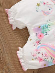 休闲女婴白色长颈鹿印花连体衣，夏季