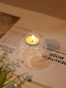 1件/套 欧洲创意水晶圆形耐热玻璃烛台，现代简约内置烛台，简约、时尚、优雅、氛围浓厚，适合搭配简约小蜡烛，日常休闲派对用品，白色蜡烛，婚礼和餐桌蜡烛，浪漫氛围蜡烛 - 無色 - 查看 12