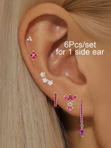 6 件/套耳环套装女士可爱锆石镀金耳钉环状吊坠耳环女士派对珠宝配饰 - 6Pcs/Set - 查看 20