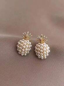 1 Pair Pearl Pineapple Fruit Stud Earrings, Minimalist Fresh Chic Style Earrings For Women