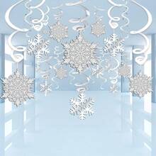 quot;Salones de cubierta con decoraciones colgantes en espiral con copos de nieve plateados: ¡perfectos para una Feliz Navidadquot; - Plateado - Ver 6