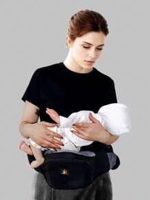 rooya baby 1pc Baby Black Waist Stool Infant Carrier Backpack Lightweight Breathable Sitting Stool Hipseat 2-In-1 Carrying Front Back Wear Baby Carrier For Newborns, Suitable For Outdoor Daily Use