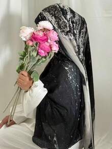1 Stück Modal bedrucktes Hijab Tuch, bequem, weich und atmungsaktiv, geeignet für den täglichen Gebrauch mit Abaya - Tuschemalerei und Marmorstruktur