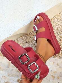 FZY 2025 Autumn New Women's Sandals, Casual And Fashionable Adjustable Strap Women's Flat Sandals, High-End Women's Outdoor Work Casual And Lightweight Sports Sandals, EVA One-Piece Thick-Soled Non-Slip Women's Slippers, A Must-Have For Girls At Home, A Must-Have Fashionable Slippers For Female College Students During The Back-To-School Season,Half-Heeled Beach Sandals, With Various Styles And Fashionable Designs, Suitable For Pairing With Home Colors Shoes, And The Must-Have Red Shoes For Halloween,EdgyElongate Shoe - 紅色 - 查看 15