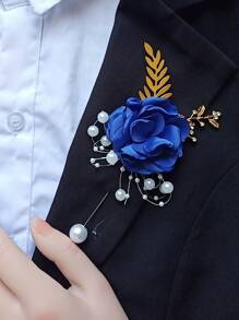 Flori bleumarin pentru încheietura mâinii și piept, accesoriu vestimentar pentru nuntă/evenimente formale/petrecere, recuzită pentru rochie de mireasă de studio foto