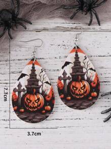 哥特式恐怖血手印、南瓜、黑猫水滴形女士耳环，复古 PU 皮革哥特式双面耳环，万圣节派对礼物