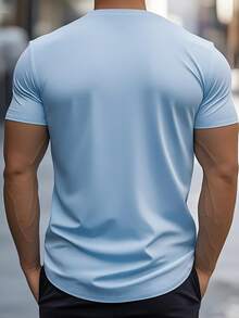 Áo thun nam tay ngắn cổ chữ V dáng ôm, màu trơn, thời trang, đa năng, thích hợp cho mùa hè. - Màu xanh nhạt - Xem 2