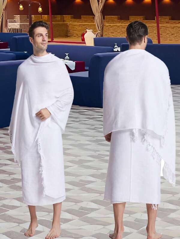 2 Stücke/Set Muslimische Erwachsenen Herren, Arabisches Ihram Gewand für die Hadsch, Geschenk zum Eid Al-Fitr Fest