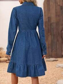 Denim Dress A Line Jean Dresshalloween - 藍色 - 查看 8