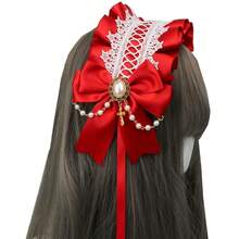 Gothic Lolita Headdress Maid Girls Lace Hair Accessories Cute Cosplay Headbands Sweet Hairpin Light Blue - 紅色 - 查看 1