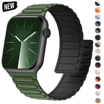 磁性硅胶运动表带兼容 表带 38 毫米 40 毫米 41 毫米 42 毫米 44 毫米 45 毫米 46 毫米 49 毫米男女通用易佩戴 S1 S2 S3 S4 S5 S6 S7 S8 S9 S10，兼容 Series 10 SE 9 8 7 6 5 4 3 2 1 Ultra 1 2 粒子手链硅胶替换腕带装甲强磁铁链