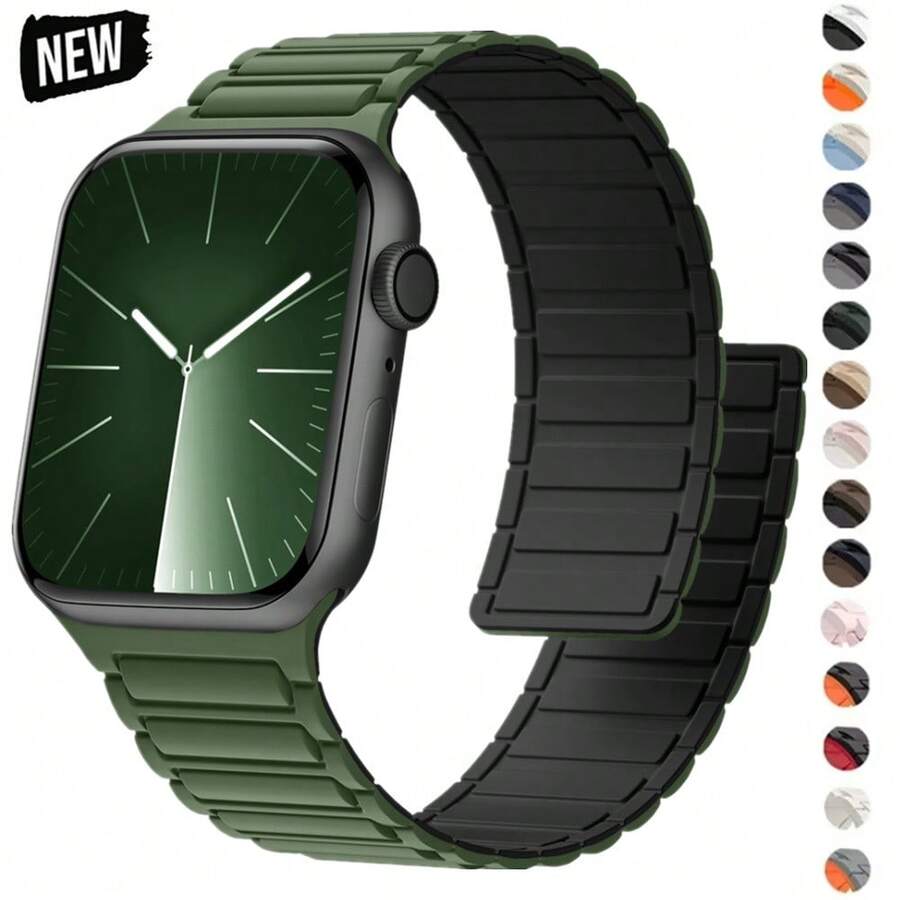 磁性硅胶运动表带兼容 表带 38 毫米 40 毫米 41 毫米 42 毫米 44 毫米 45 毫米 46 毫米 49 毫米男女通用易佩戴 S1 S2 S3 S4 S5 S6 S7 S8 S9 S10，兼容 Series 10 SE 9 8 7 6 5 4 3 2 1 Ultra 1 2 粒子手链硅胶替换腕带装甲强磁铁链