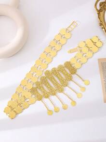 1 件女士镀金镂空雕花腰带，带阿拉伯奥斯曼硬币装饰，奢华女士长袍腰链，婚礼配饰 - 金色 - 查看 3