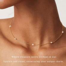 1pc Adjustable Cubic Zirconia Necklace Sparkling Clavicle Chain For Women Stainless Steel 18K Gold Plated Hypoallergenic Waterproof Jewelry Gift For Christmas And Birthday And Valentine's Day And Date Night