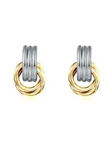 2pcs 18K Gold Plated Stainless Steel Colorblock Knot Design Chunky Jewelry Bohemian Style Hoop Earrings For Women - Two-tone Gold - View 7