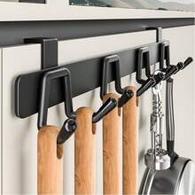 1pc Cabinet/Door Hanging Hook, Magnetic Hook Holder, No Drilling Required, Black/White, Metal Iron, Kitchen Cookware Utensil Organizer (Spoon, Spatula Hanger), All Season