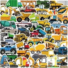 50 Pieces Of Cute Construction Vehicle Stickers - Waterproof PVC Stickers, Suitable For Laptops, Skateboards, Suitcases, Etc. - Durable, Self-Adhesive, Multi-Shape, Suitable For Winter And New Year Decoration