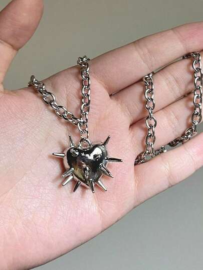 1 PC Gothic Spiked Heart Chain Necklace For Men