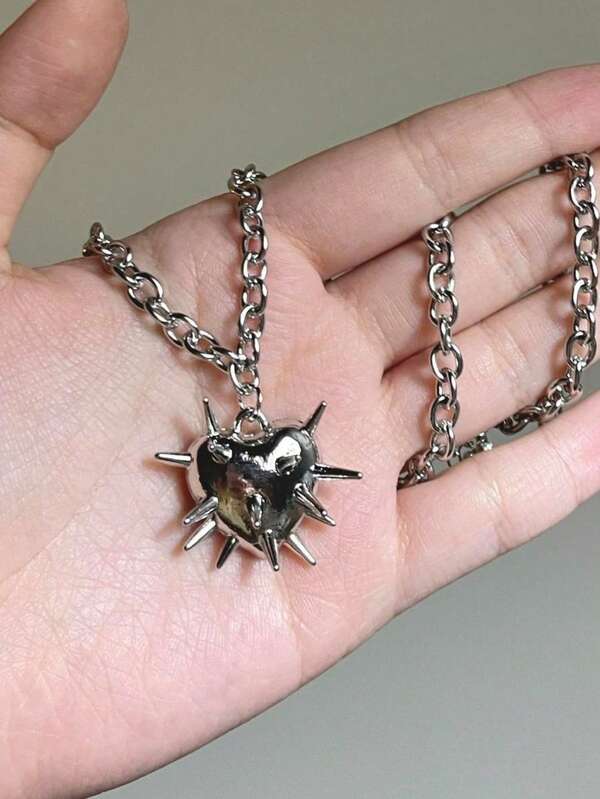 1 PC Gothic Spiked Heart Chain Necklace For Men