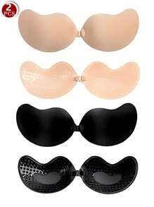 2/4pcs Mango Colored Seamless Invisible Strapless Silicone Bras, Push Up Bras For Small Bust